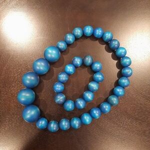 Blue Beaded Necklace and Bracelet Set